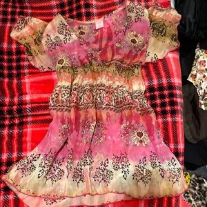 Floral Pink and Cream Blouse
